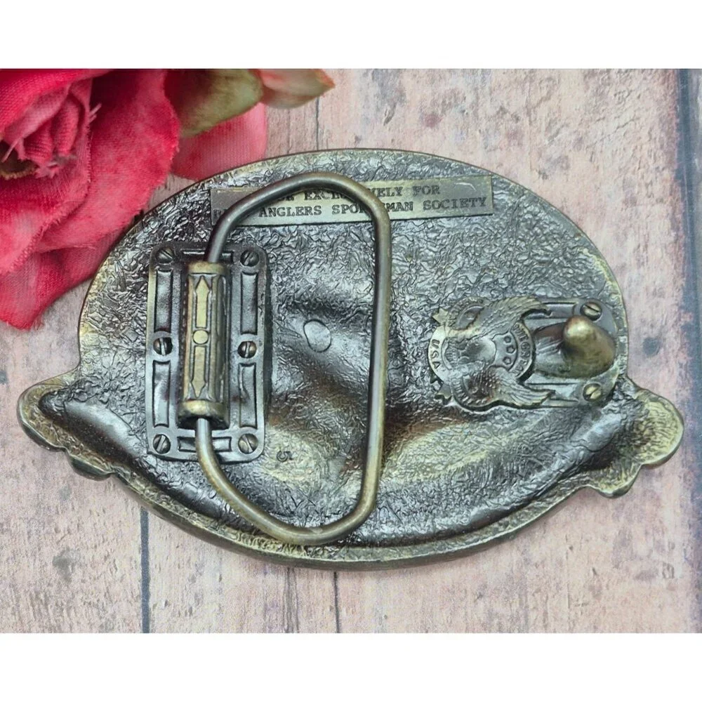 Bass Anglers Sportsman Society Belt Buckle Lifetime Life Member Fishing Brass